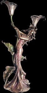 Køb Art Nouveau lysestage kvinde lilje